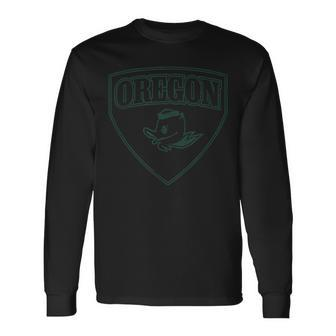State Of Oregon Heroic Emblem Yellow Knockout Long Sleeve T-Shirt | Mazezy CA