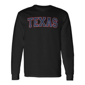 State Of Texas Tx Blue Varsity Town Weathered Long Sleeve T-Shirt - Monsterry