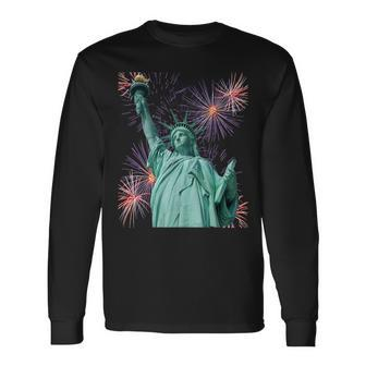 Statue Of Liberty Firework And Freedom Patriotic Long Sleeve T-Shirt - Monsterry AU