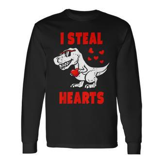 I Steal Hearts Dinosaur Valentines Day For Baby Boys Toddler Long Sleeve T-Shirt - Thegiftio UK