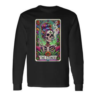 The Stoner Retro Style 420 Cannabis Weed Skeleton Tarot Card Long Sleeve T-Shirt | Mazezy