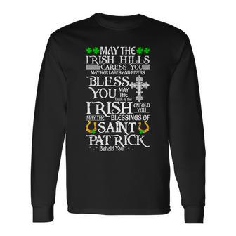 StPatrick's Day Irish Saying Quotes Irish Blessing Shamrock Long Sleeve T-Shirt - Seseable