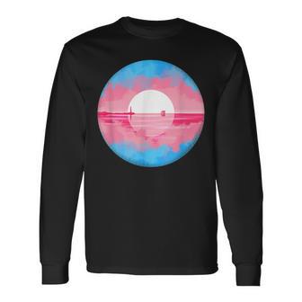 Subtle Trans Pride Flag Coastal Sunrise Long Sleeve T-Shirt - Monsterry