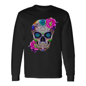 Sugar Skull Day Of The Dead Cool Bone Head Skulls Idea Long Sleeve T-Shirt - Monsterry AU
