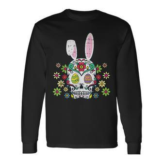 Sugar Skull Happy Easter Bunny Ears Cute Long Sleeve T-Shirt - Monsterry CA