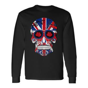 Sugar Skull Union Jack Flag Long Sleeve T-Shirt - Monsterry UK