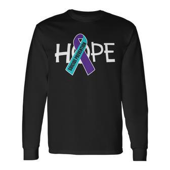 Suicide Prevention Purple Turquoise Ribbon Hope Long Sleeve T-Shirt - Monsterry