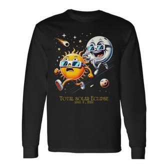 Sun Flees Moon Eclipse Chase Total Solar Eclipse 8-4-2024 Long Sleeve T-Shirt - Monsterry