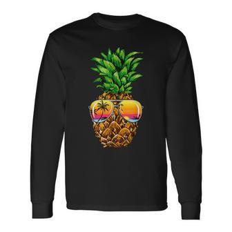 Sunglasses Pineapple Aloha Hawaii Luau Hawaiian Vacation Long Sleeve T-Shirt - Monsterry