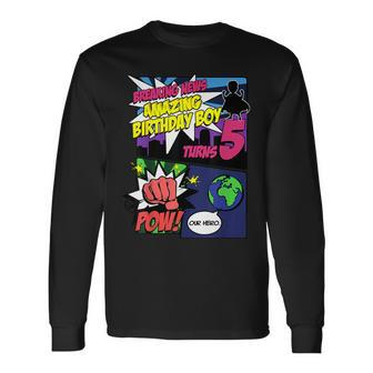 Superhero Birthday Boy Turns 5 Amazing Awesome Super Long Sleeve T-Shirt - Monsterry UK