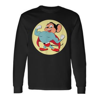 Superhero Cartoon Mouse In Red Cape Vintage Boomer Cartoon Long Sleeve T-Shirt - Monsterry