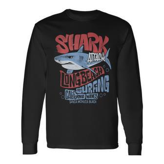 Surf Club Shark Waves Riders And Ocean Surfers Beach Long Sleeve T-Shirt - Monsterry