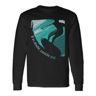 Surfers Blue Tube Wave-Rider Pencil Sketch Long Sleeve T-Shirt - Monsterry UK