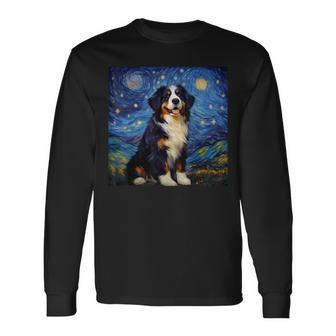 Surreal Starry Night Bernese Mountain Dog Long Sleeve T-Shirt | Mazezy