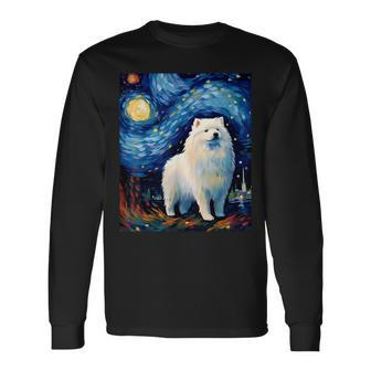 Surreal Starry Night Samoyed Dog Long Sleeve T-Shirt | Mazezy