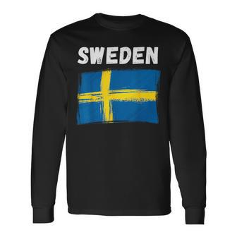 Sweden Flag Holiday Vintage Grunge Swedish Flag Long Sleeve T-Shirt - Monsterry DE