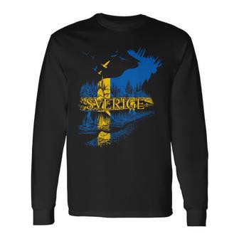 Sweden Flag Sverige Flag Elk Sweden Langarmshirts - Seseable