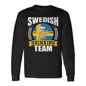 Swedish Drinking Team Sweden Flag Beer Party Idea Long Sleeve T-Shirt - Monsterry AU