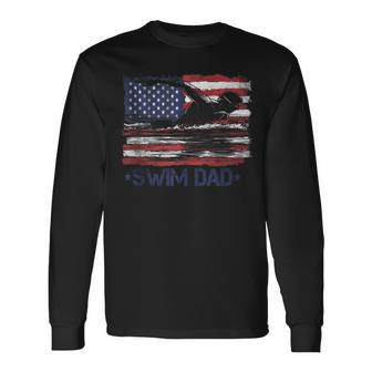 Swim Dad 4Th Of July Fathers Day Graphic For Pool Swimmers Long Sleeve T-Shirt - Thegiftio UK