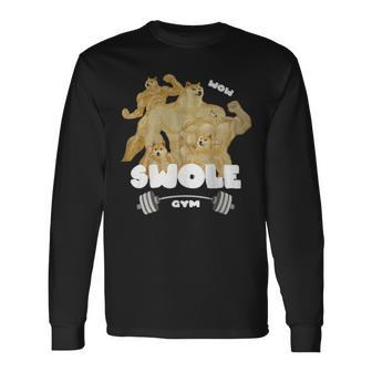 Swole Gym Swole Doge Meme Buff Doge Meme Long Sleeve T-Shirt - Monsterry