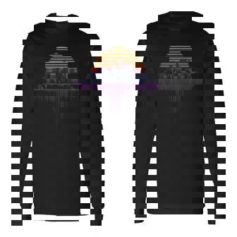Synthwave Cyberpunk Outrun City Sunset Aesthetic T Long Sleeve T-Shirt - Thegiftio