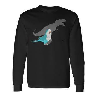 T-Rex Blue Monk Parakeet Birb Memes Screaming Parrot Long Sleeve T-Shirt - Monsterry CA