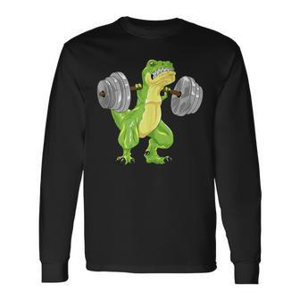 T-Rex Dinosaur Squat Bodybuilder Powerlifting Gym Long Sleeve T-Shirt - Monsterry UK