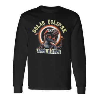 T-Rex Dinosaur Total Solar Eclipse Totality April 8 2024 Long Sleeve T-Shirt - Thegiftio