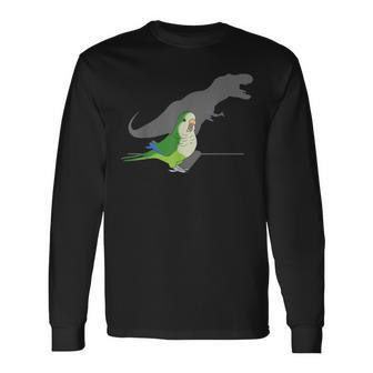 T-Rex Green Monk Parakeet Birb Memes Screaming Parrot Long Sleeve T-Shirt - Monsterry