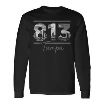 Tampa 813 Area Code Skyline Florida Vintage Long Sleeve T-Shirt - Seseable