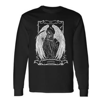 Tarot Card The Death Xiii Angel Skull Style Long Sleeve T-Shirt - Monsterry