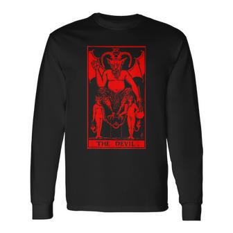 Tarot Card The Devil Red Print Long Sleeve T-Shirt - Monsterry UK