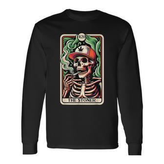 Tarot Card The Stoner Weed Lover Skeleton Cannabis 420 Long Sleeve T-Shirt - Seseable