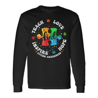 Teacher Autism Awareness Teach Hope Love Inspire Long Sleeve T-Shirt | Mazezy