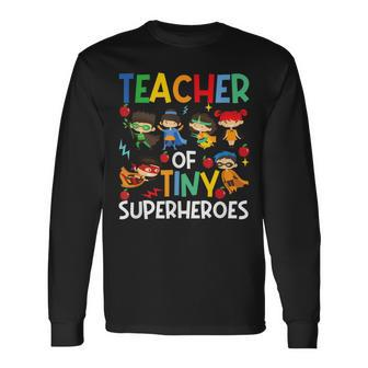 Teacher Of Tiny Superheroes Teach 100Th Day Of School Long Sleeve T-Shirt - Thegiftio UK