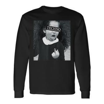 Techno Child With Tongue And Middle Finger Rave-Fun Long Sleeve T-Shirt - Thegiftio UK