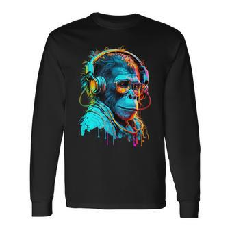 Techno-Disco Rave Monkey Dj Monkey Headphones For Festivals Long Sleeve T-Shirt - Thegiftio UK