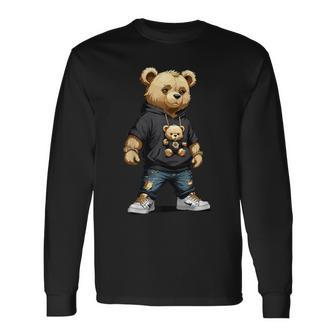 Teddy Bear Gangster In Hip Hop Street Clothes Long Sleeve T-Shirt - Monsterry