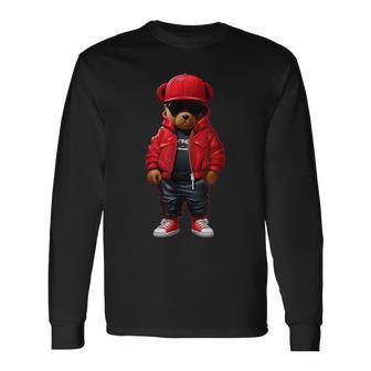 Teddy Fashion Rap Bear Stylish Hip Hop Long Sleeve T-Shirt - Seseable