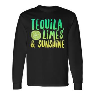 Tequila Limes Sunshine Vacation Saying Beach Quote Party Long Sleeve T-Shirt - Monsterry