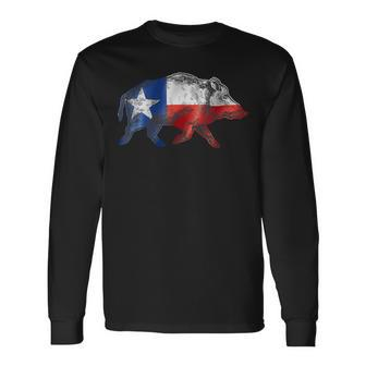 Texas Flag Feral Hog Wild Pig Hunting Long Sleeve T-Shirt - Monsterry