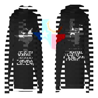 Texas Flag Solar Eclipse 2024 Tx State Outline Eclipse Long Sleeve T-Shirt | Mazezy