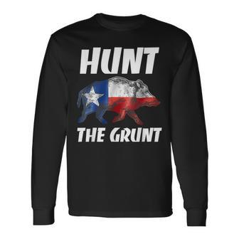 Texas Hunt The Grunt Hog Vintage Wild Boar Hunting Dad Long Sleeve T-Shirt - Monsterry