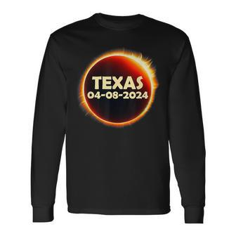 Texas Solar Eclipse 2024 April 8 Totality Texas Long Sleeve T-Shirt - Monsterry