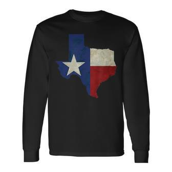 Texas State Map Flag Distressed Long Sleeve T-Shirt - Monsterry DE