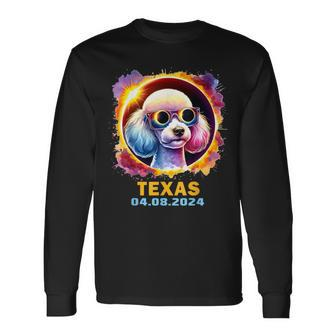 Texas Total Solar Eclipse 2024 Poodle Dog Colorful Long Sleeve T-Shirt - Monsterry