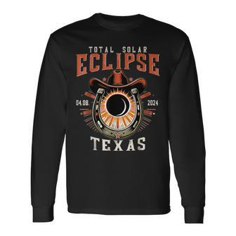Texas Total Solar Eclipse April 8 2024 Totality Cowboy Long Sleeve T-Shirt - Monsterry