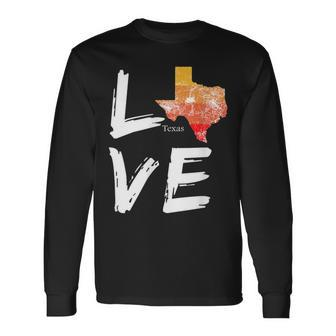 Texas Tx Map Souvenir Love Distressed State Long Sleeve T-Shirt - Monsterry