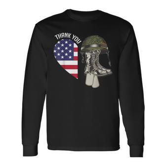 Thank You Heart Flag Veterans Memorial Partiotic Military Long Sleeve T-Shirt - Monsterry AU