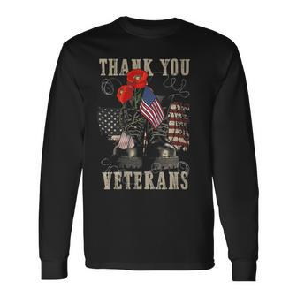 Thank You Veterans Combat Boots Poppy Veteran Day Memorial Long Sleeve T-Shirt - Monsterry